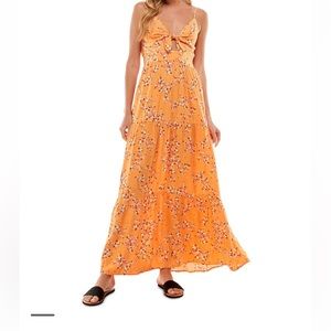 long dress flowy floral challis and finished with a knotted tie and cute cutout
